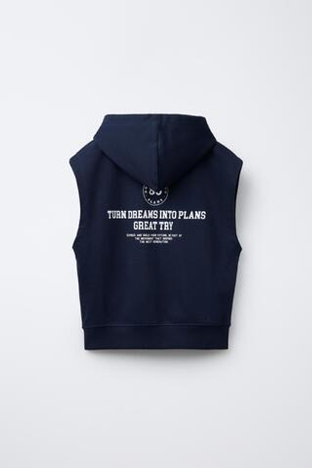 ZARA ТОЛСТОВКА-ЖИЛЕТ С КАПЮШОНОМ, МОРСКОЙ СИНИЙ