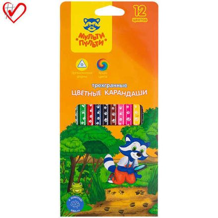 Карандаши цветные трёхгранные 12цв. Мульти-Пульти Енот-следопыт, рисунок на корпусе