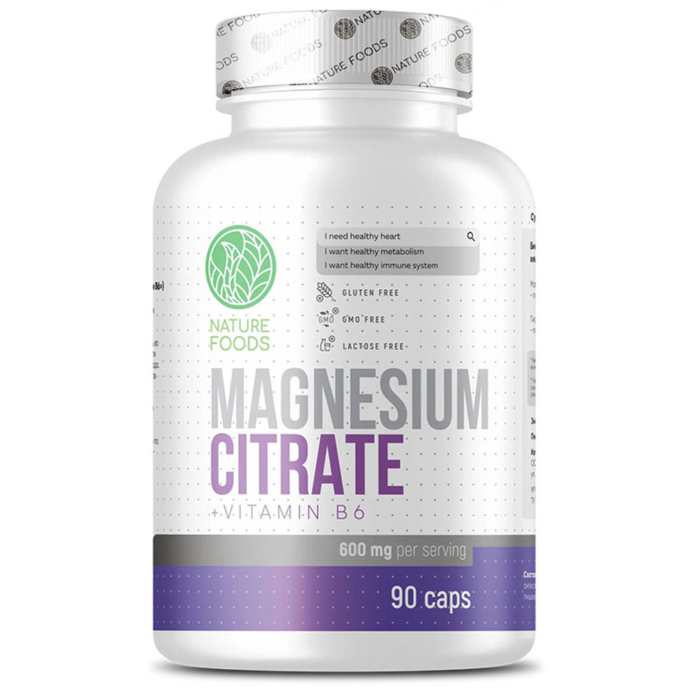 Nature Foods Magnesium Citrate 600 мг. + B6 (90 капс.) [M]
