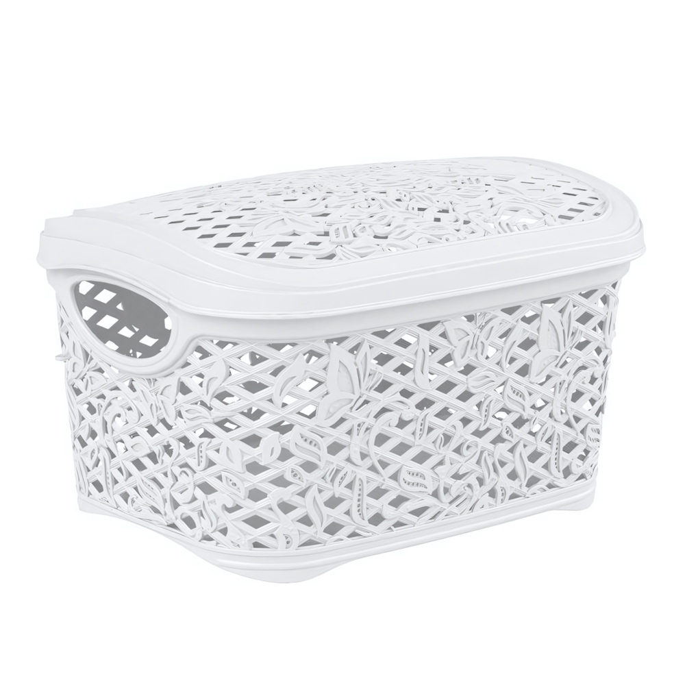 Корзинка для хранения Keeplex Fiori с крышкой 3,3л 24,2х18х14см белое облако