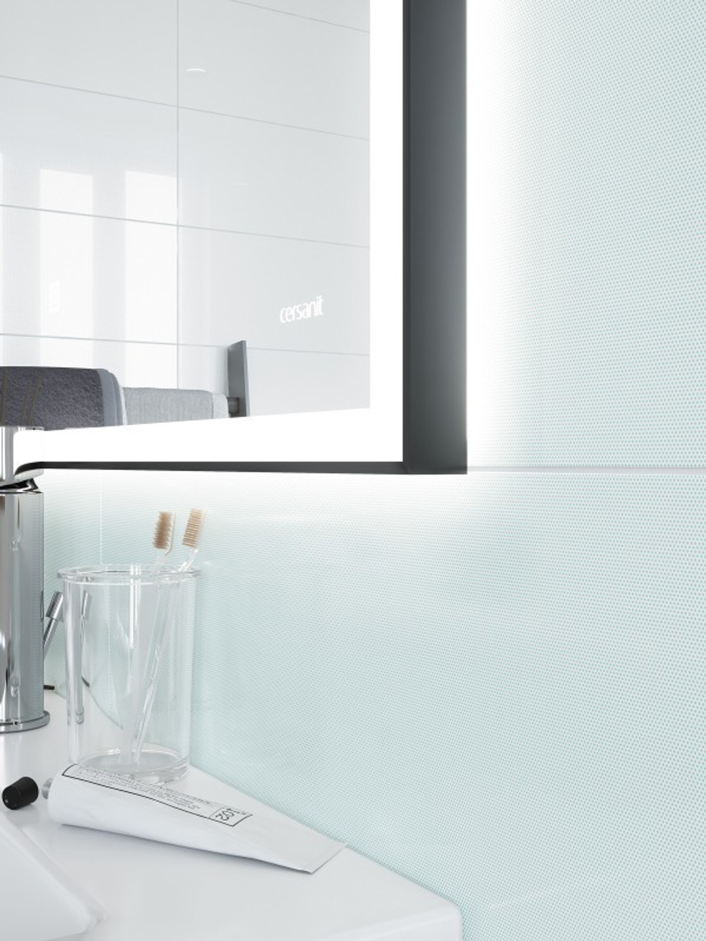 Зеркало LED 011 design 80x70 с подсветкой часы металл. рамка прямоугольное