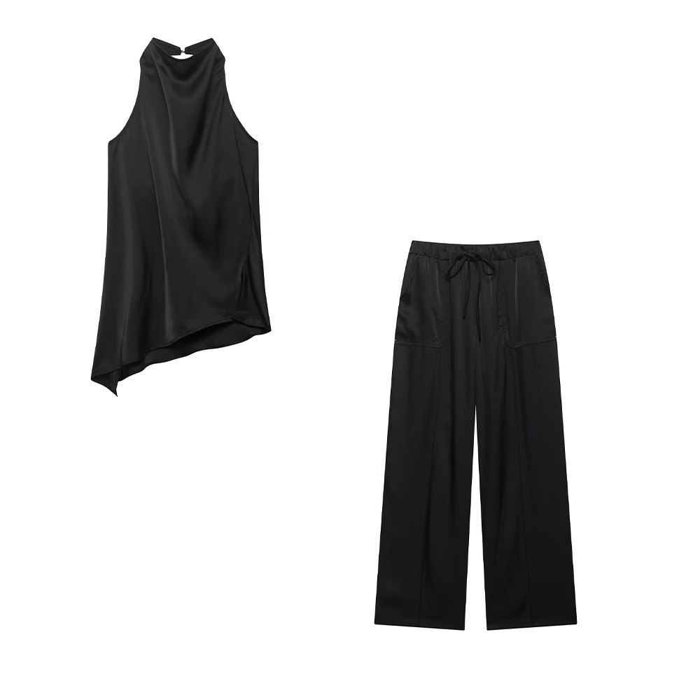 Комплект шелковый, удлиненный топ и брюки