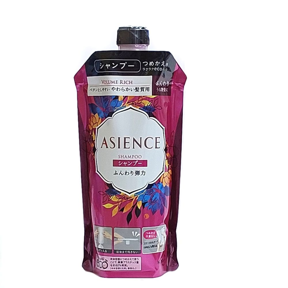 Шампунь для увеличения упругости волос KAO Asience Soft Elasticity Type Shampoo с экстрактом женьшеня, граната, мёдом, протеином жемчуга и шёлка, мягкая упаковка, 340 мл.