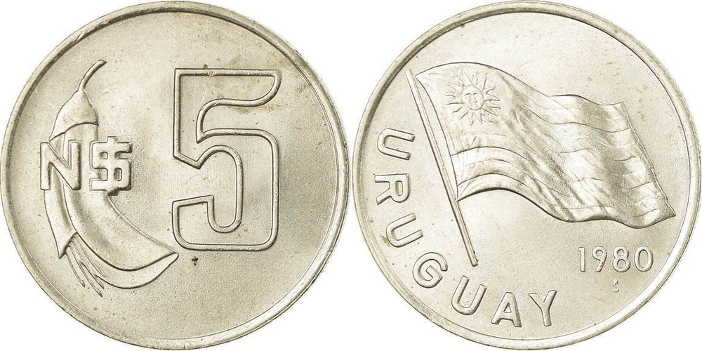 Уругвай 5 новых песо, 1980 - 1981 Эритрина XF