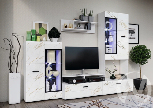 Гостиная Нэнси NEW (белый/мрамор золото) Вариант №3