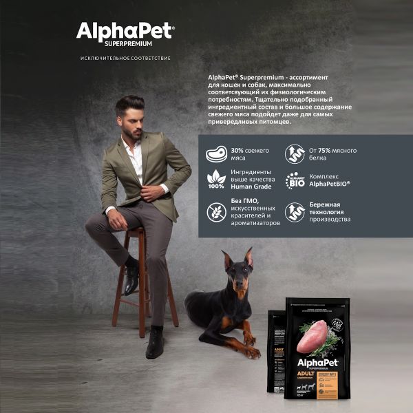 Уценка! Срок 18.05.26/ Сухой корм AlphaPet Superpremium для взрослых собак мелких пород с индейкой и рисом