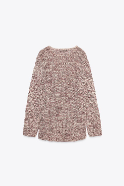 ZARA КОМБИНИРОВАННЫЙ СВИТЕР, БЕЛЫЙ/ГРАНАТОВЫЙ