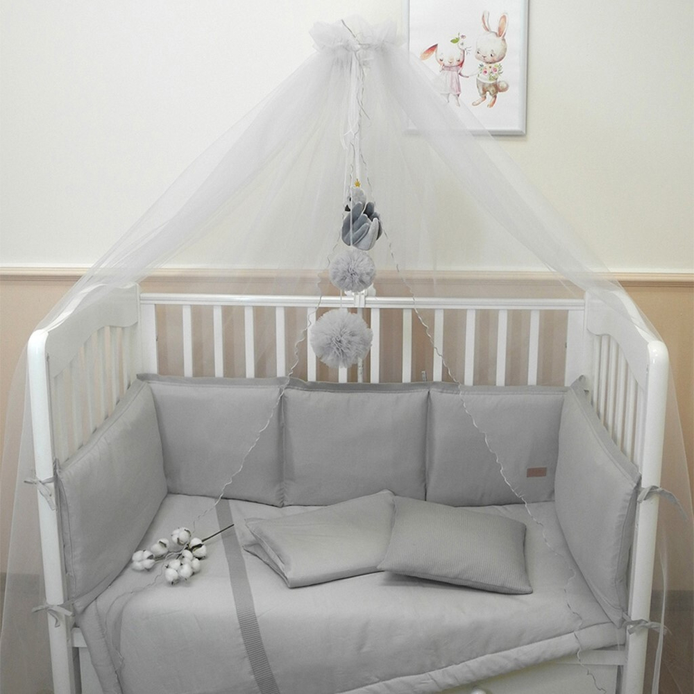 Комплект в кроватку "ЛАПШУЛЯ-ЭКСТРА" Серый (8 предм.,с балдахином) ш4240  (Балу)