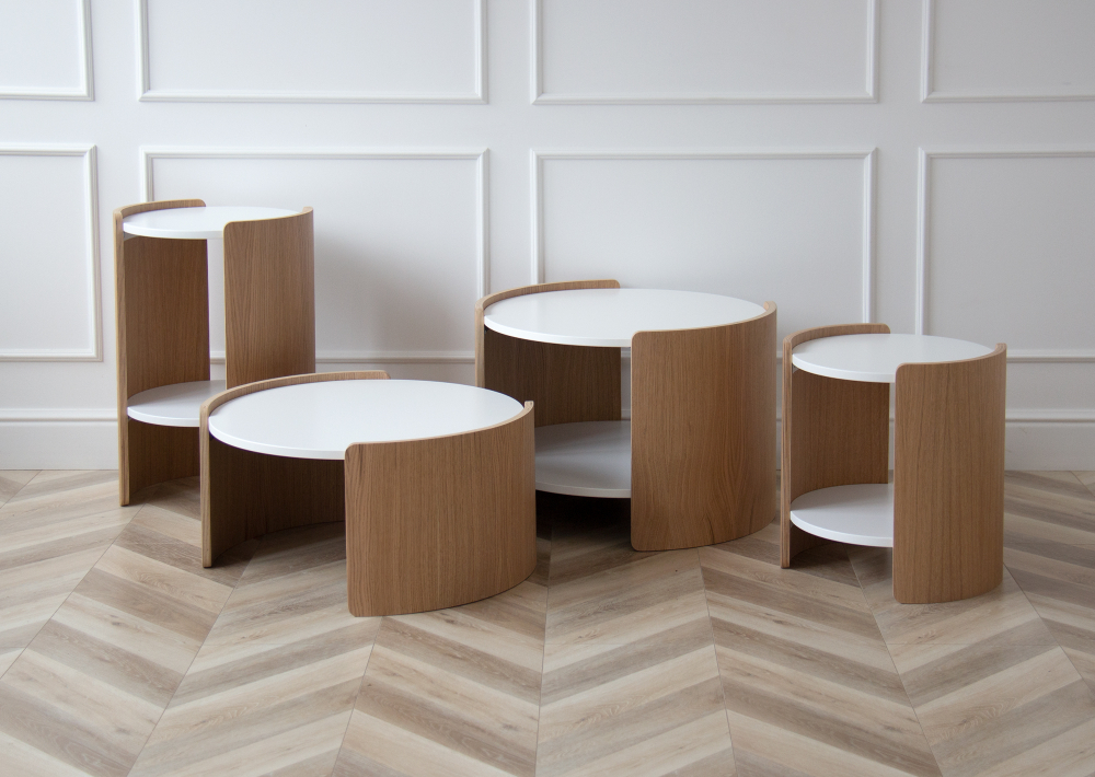 Столик Lagom D 65 см высота 45 см (белый, натуральный дуб)