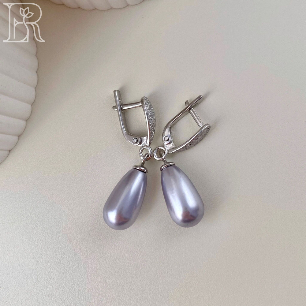LEFIREL' Серьги серебряные женские "Амина" с жемчугом Swarovski / ювелирные украшения из родированного серебра 925