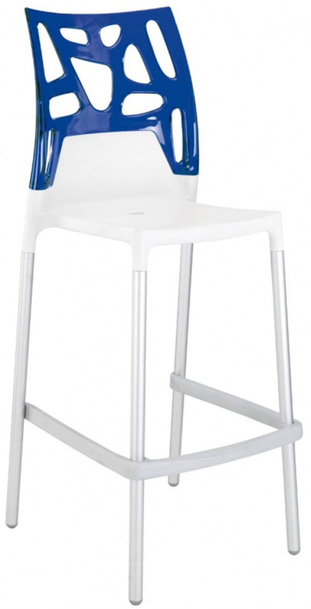 Стул пластиковый барный Papatya Ego-Rock Bar, сатинированный алюминий, белый, синий