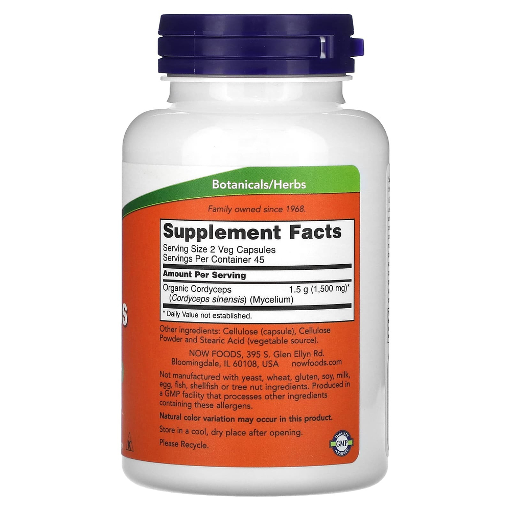 NOW Foods, кордицепс, 750 мг, 90 растительных капсул