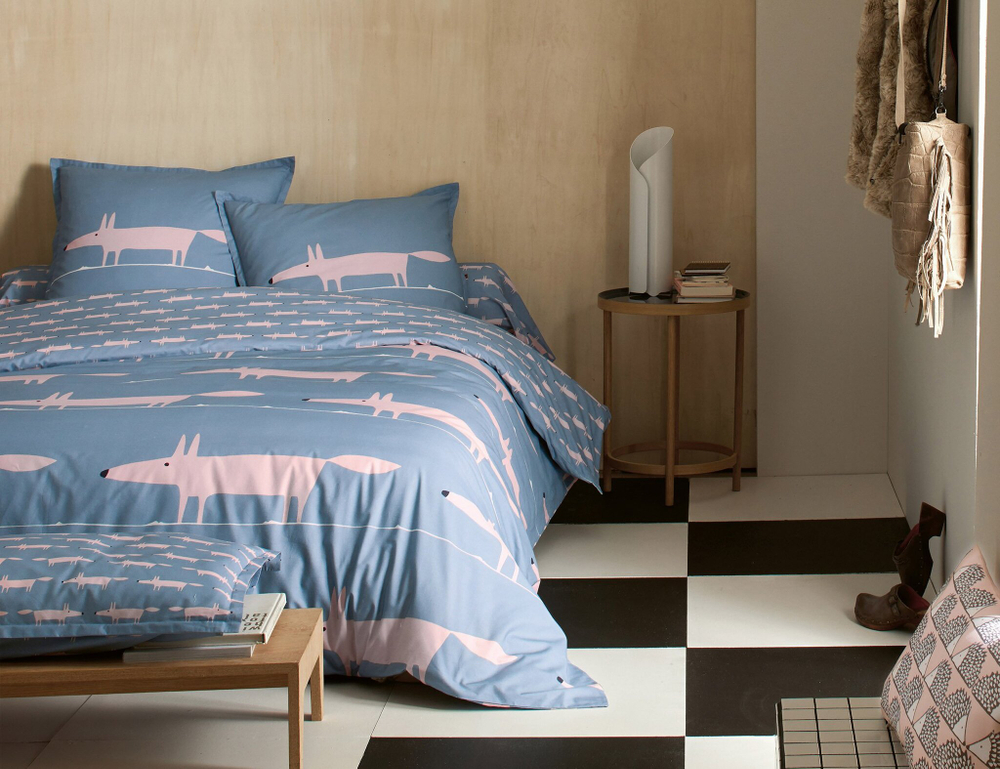 Постельное белье 2 спальное евро Blanc des Vosges Mr Fox denim синее