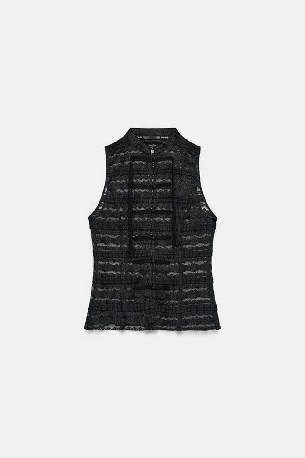 ZARA КРУЖЕВНОЙ ТОП С ЗАСТЕЖКАМИ-ТОГГЛ, ЧЕРНЫЙ