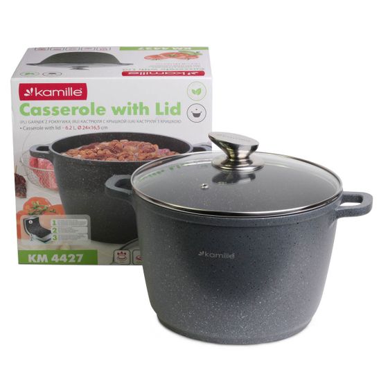 Кастрюля 6,2 л. из литого алюминия Kamille KM 4427 с мраморным покрытием
