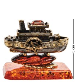 Народные промыслы AM-3011 Фигурка «Пароход» (латунь, янтарь)