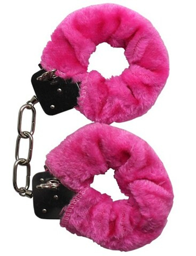 Металлические наручники с розовым мехом (Цвет: розовый с серебряным)