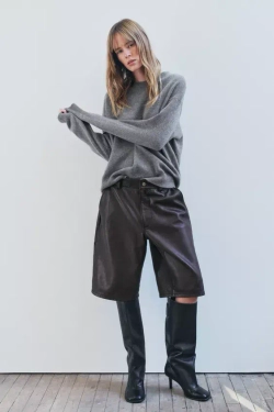 ZARA ОДНОТОННЫЙ СВИТЕР ИЗ 100% КАШЕМИРА, СЕРЫЙ