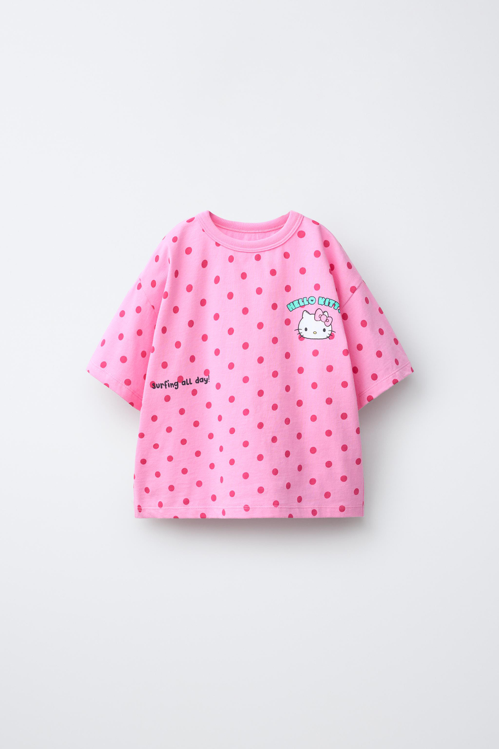 ZARA ФУТБОЛКА В ГОРОШЕК И СЕРФИНГ HELLO KITTY ©, РОЗОВЫЙ