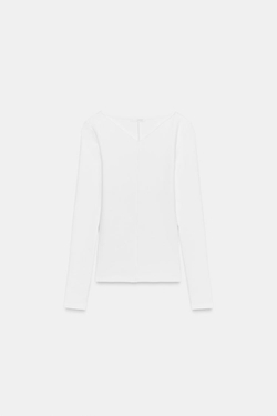 ZARA ФУТБОЛКА С V-ОБРАЗНЫМ ВЫРЕЗОМ, БЕЛЫЙ