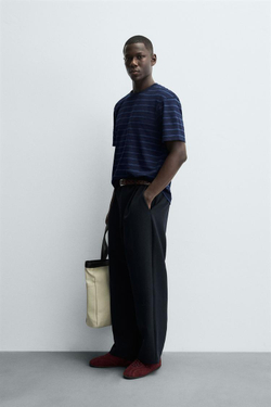 ZARA ЖАККАРДОВАЯ ФУТБОЛКА В ПОЛОСКУ, СИНИЙ/ИНДИГО