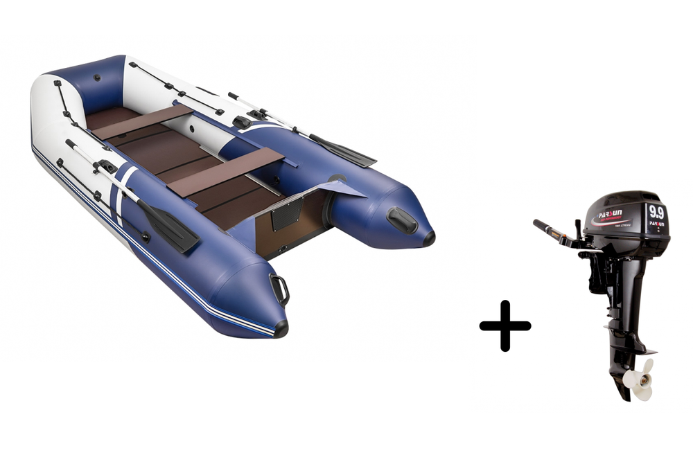 Броня-340 СК белый-синий + PARSUN T 9.9 (15) BMS (комплект лодка + мотор)