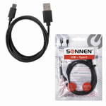 Кабель USB 2.0-Type-C 1 м SONNEN медь для передачи данных и зарядки черный (4 штуки в упаковке)