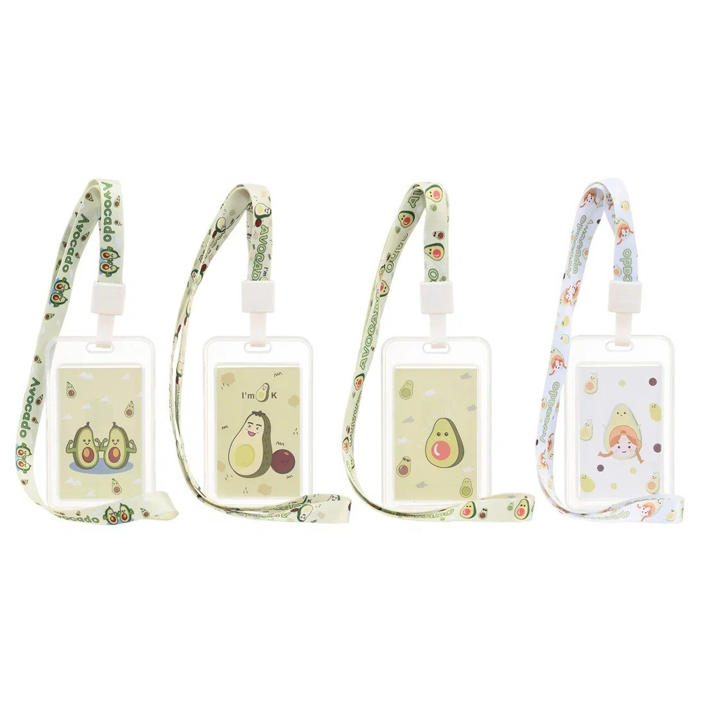 Бейдж вертикальный на шнурке для школьников с авокадо, MC-Basir, размер 11*6,8 см, бейджик детский ребенку в школу, полупрозрачный