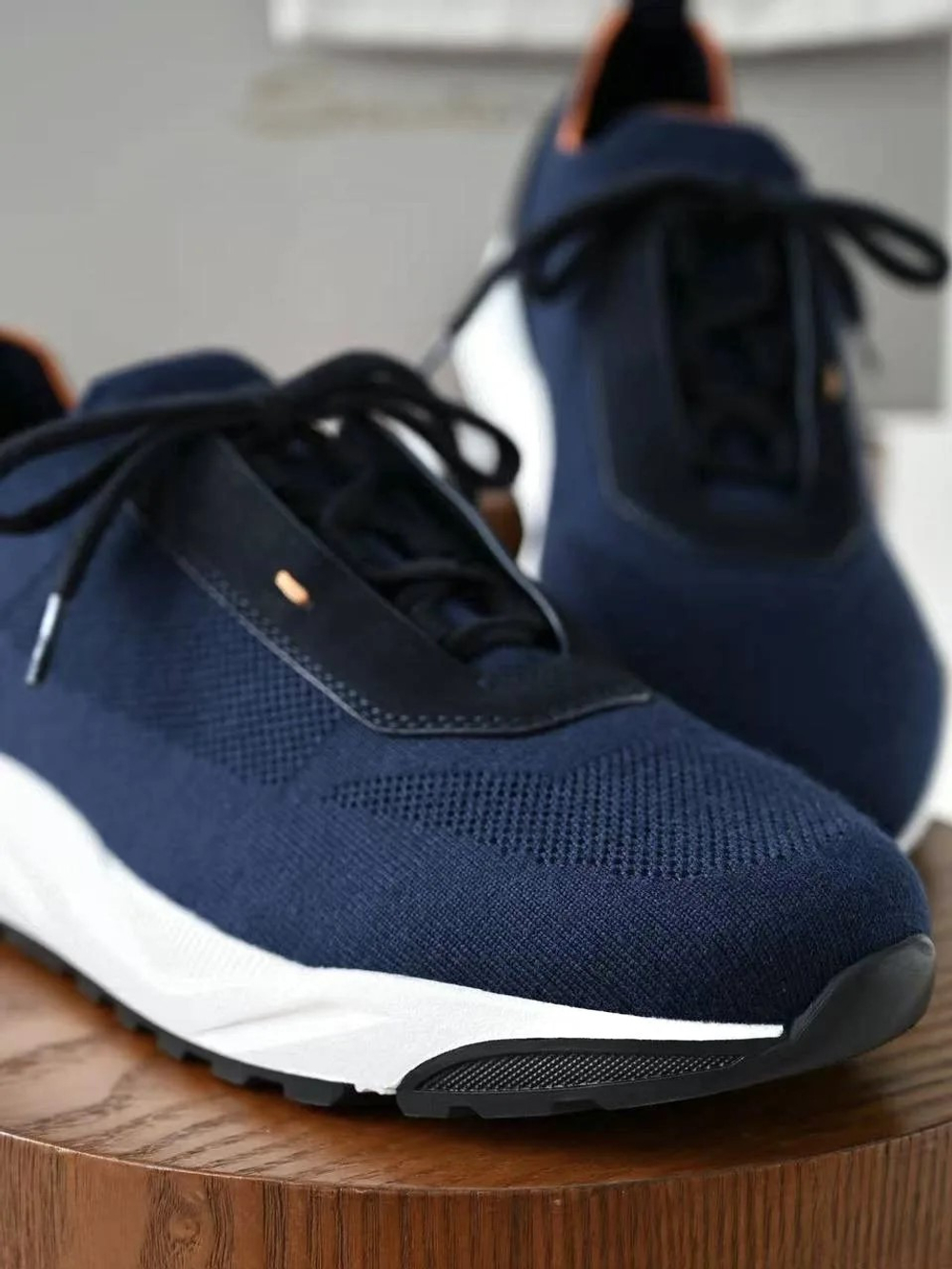 Мужские синие кроссовки Santoni из эластичного трикотажа