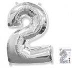 Шар (40"/102 см) Цифра "2" Серебро в упаковке / Two