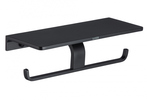 88035-C Двойной держатель для туалетной бумаги с полкой (ЧЕРНЫЙ) GANZER  (10/1шт)