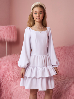 Платье праздничное ярусное с воланами для девочки белое