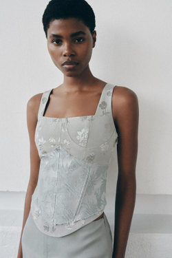 ZARA ЖАККАРДОВЫЙ ТОП-КОРСЕТ, ПАСТЕЛЬНО-СИНИЙ
