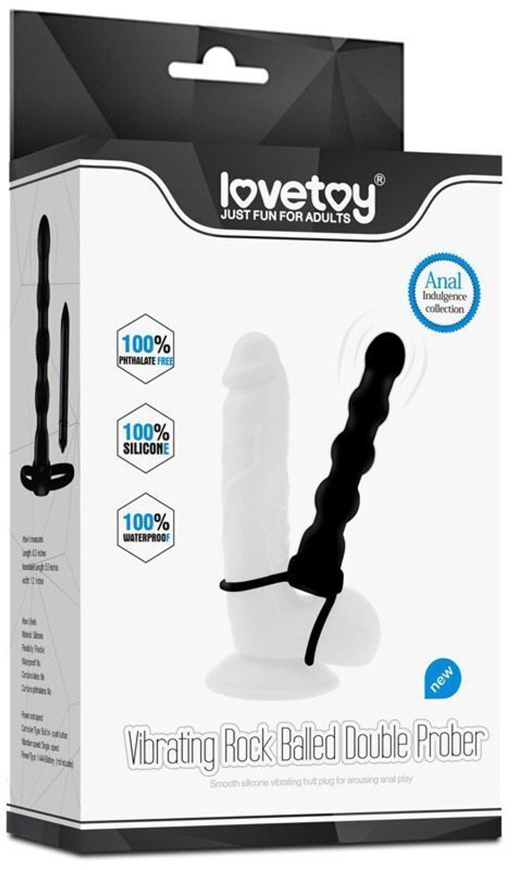 Черная вибронасадка для двойного проникновения Rock Balled Double Prober - 16 см. (Цвет: черный)