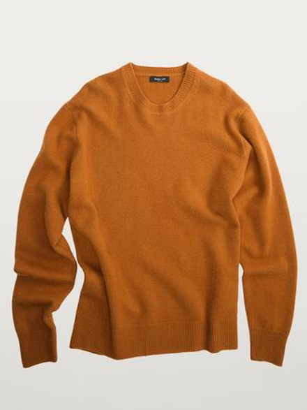 Massimo Dutti Свитер из смесовой шерсти с круглым вырезом, горчично-желтый