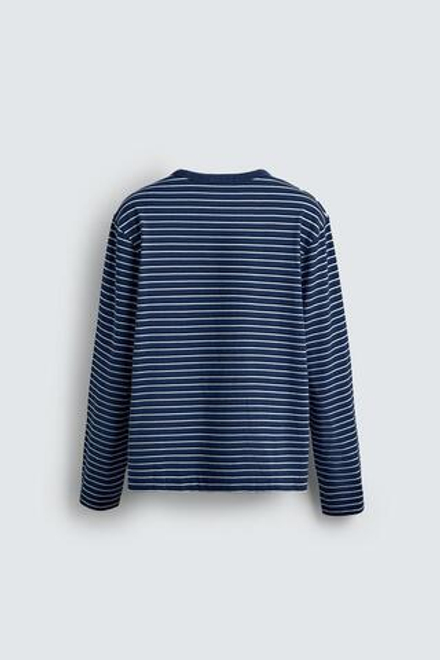 ZARA ЖАККАРДОВАЯ ФУТБОЛКА В ПОЛОСКУ, СИНИЙ/ИНДИГО