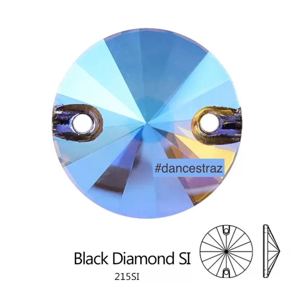 Стразы пришивные, Rivoli, Black Diamond SI, 215SI, 12mm, (40 ea/pkg), 5A+best, (F2)