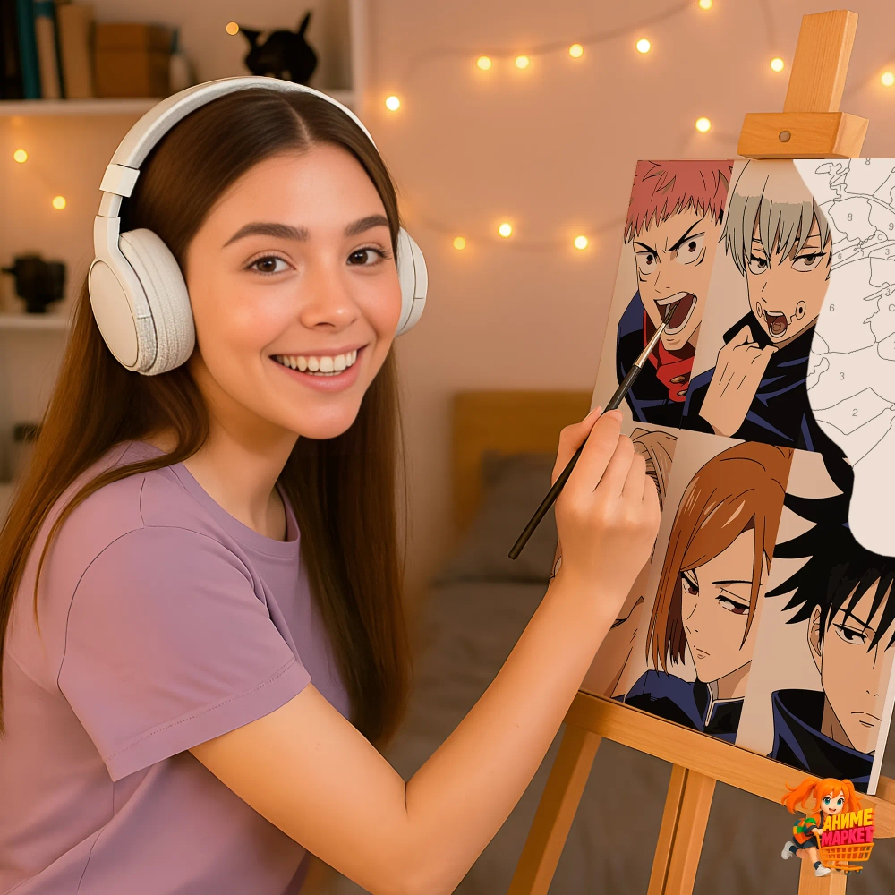 Картина по номерам Магическая битва Годжо Сатору, Инумаки Тоге, Итадори Юджи, Кугисаки Нобара, Нанами Кенто, Фушигуро Мегуми