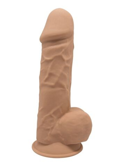 Карамельный фаллоимитатор Model 4 с мошонкой - 21,8 см. (Цвет: телесный)