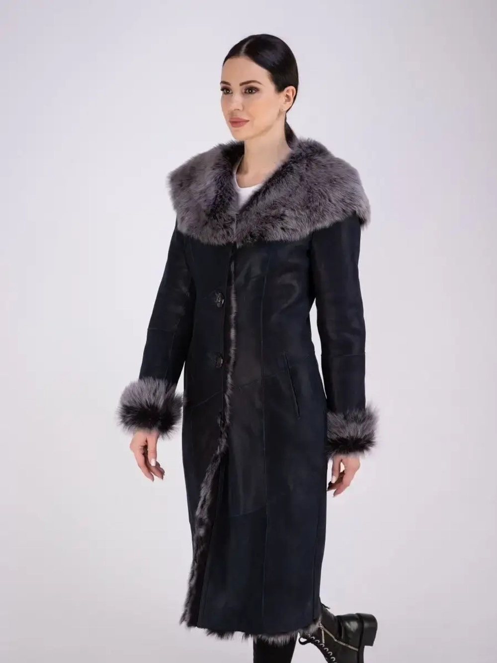 Дубленка натуральная с капюшоном длинная Турция