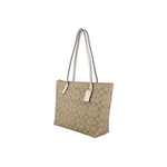 COACH Tote 30 Monogram Tote Shoulder Bag Women's Khaki White