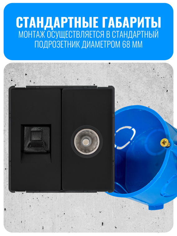 Розетка комбинированная ТВ + интернет RJ45 Smart Aura серия Classic без рамки