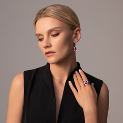 Серьги с Рубеллитом и Бриллиантами, Эмаль, Е0143-210/1