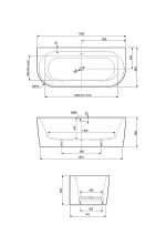 Ванна акриловая Cezares METAURO-INT-Wall-180-80-60-G-W-MATT
