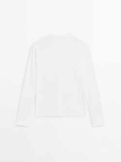 Massimo Dutti Футболка из хлопка с длинными рукавами, натуральный, кремовый