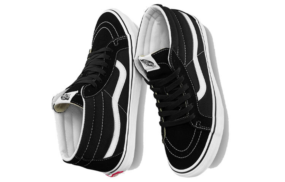 Vans SK8 Mid classic side logo mid-top sneakers for men and women in the same style black and white