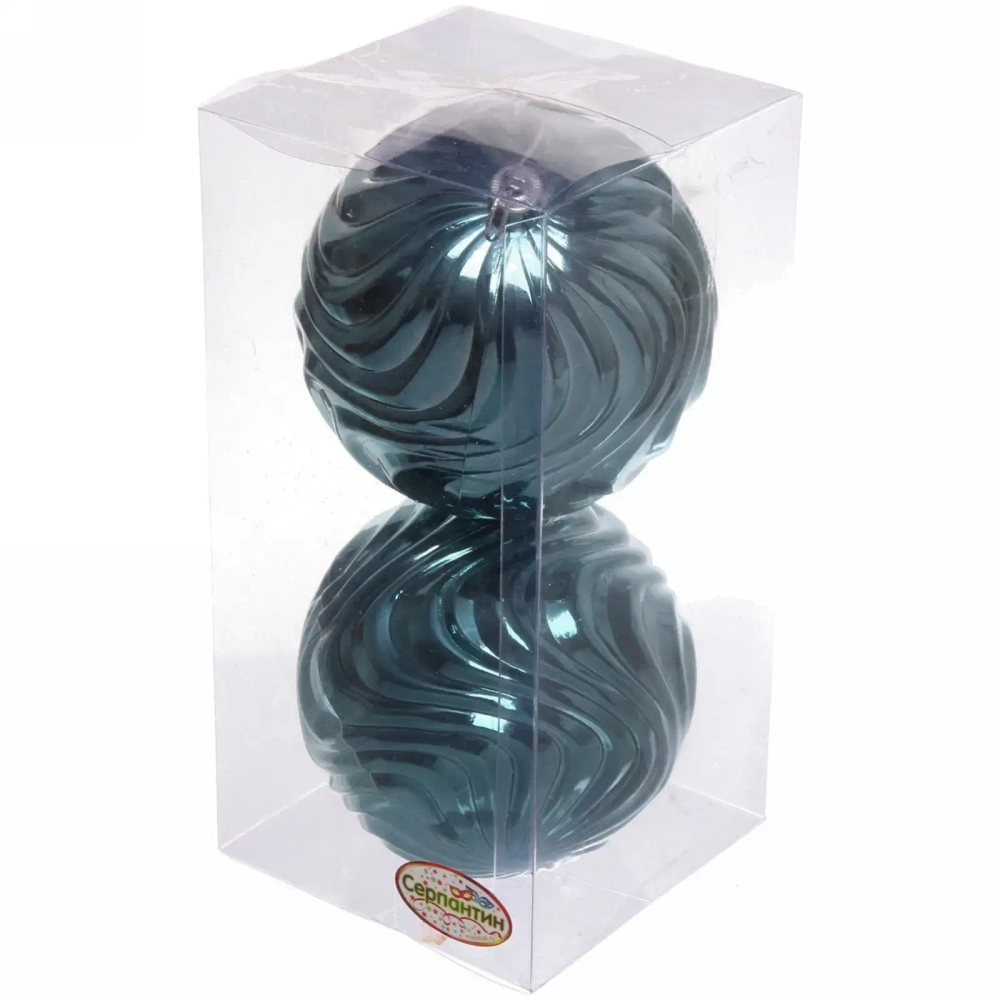 Новогодние шары 10 см (набор 2 шт) «Рельеф», темный нефрит