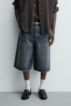 ZARA ДЖИНСОВЫЕ ШОРТЫ BAGGY FIT, СИНИЙ