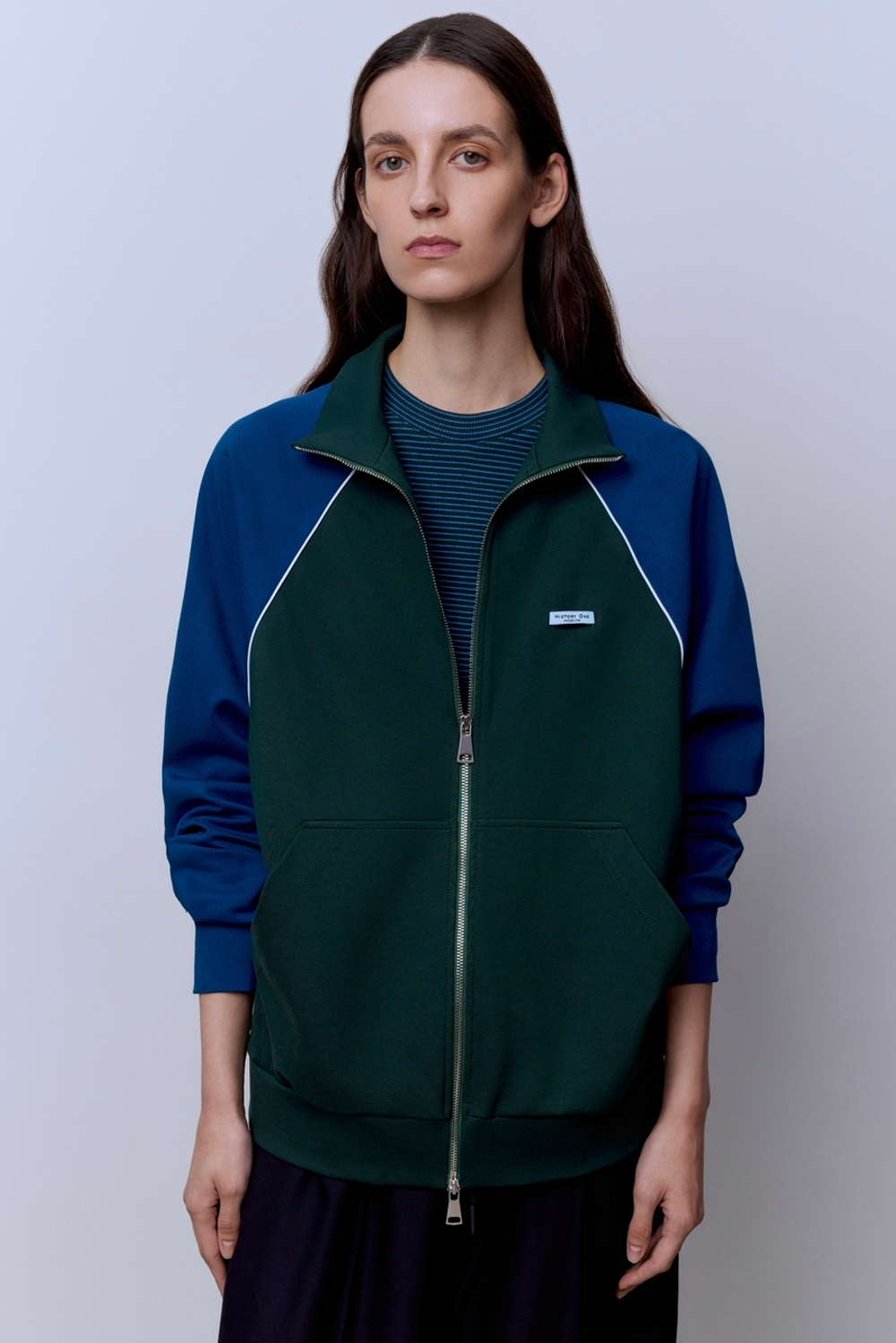 Толстовка на молнии с кантом изумрудный-синий