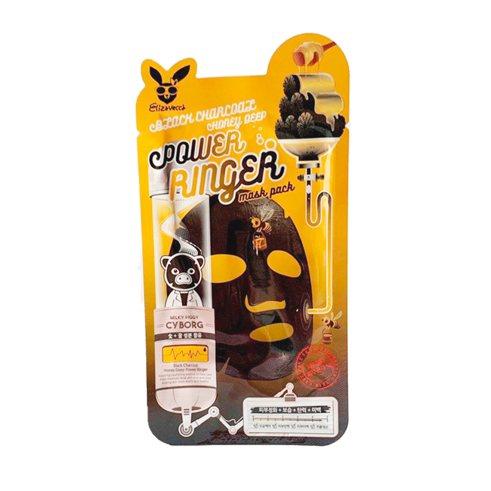 Тканевая маска для лица с экстрактом меда, гамамелиса и древесного угля Elizavecca Black Charcoal Honey Deep Power Ringer Mask Pack